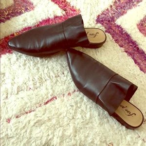 Free People Black Leather Slides/Mules